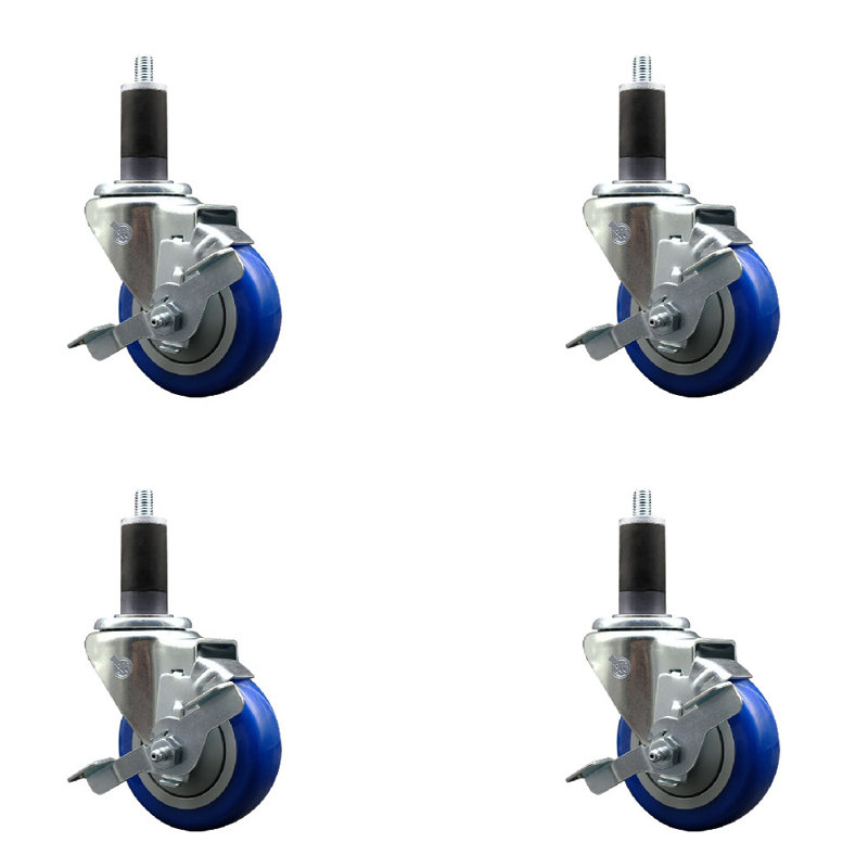 Ensemble de roulettes extensibles en poly pivotant avec frein SCC TLB 3,5 po x 1-1 / 4 po, Bleu