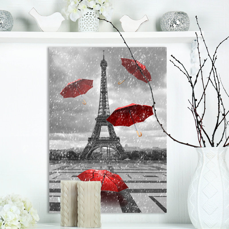 Photographie de toile Cityscape Flying Umbrella Tower Eiffel - Paris Umbrella, H 20 po x l 12 po x P 1po
