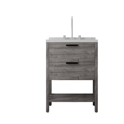 Meuble-lavabo autoportant de 24 po avec lavabo, tiroir à fermeture en douceur, comptoir et dosseret en marbre de culture blanc de 2 po Carrara, contreplaqué, gris