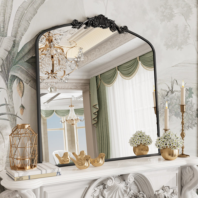 Amara Vintage Baroque Style Tempered Glass French Cleat Mounted Wall Mirror, 32" x 30", Antique Black