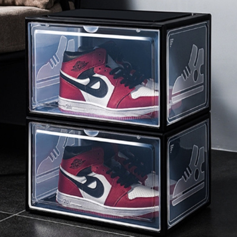 2 Pair Stackable Shoe Storage Box, Black