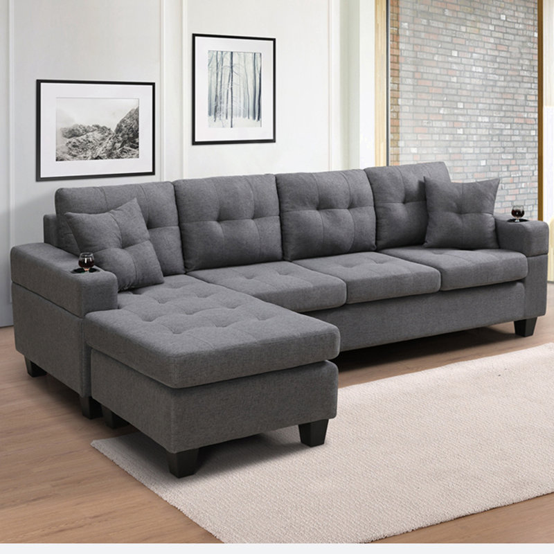 Calliandra Upholstered L-Shaped Sectional Left Hand Facing, Gray Fabric, Left Hand Facing