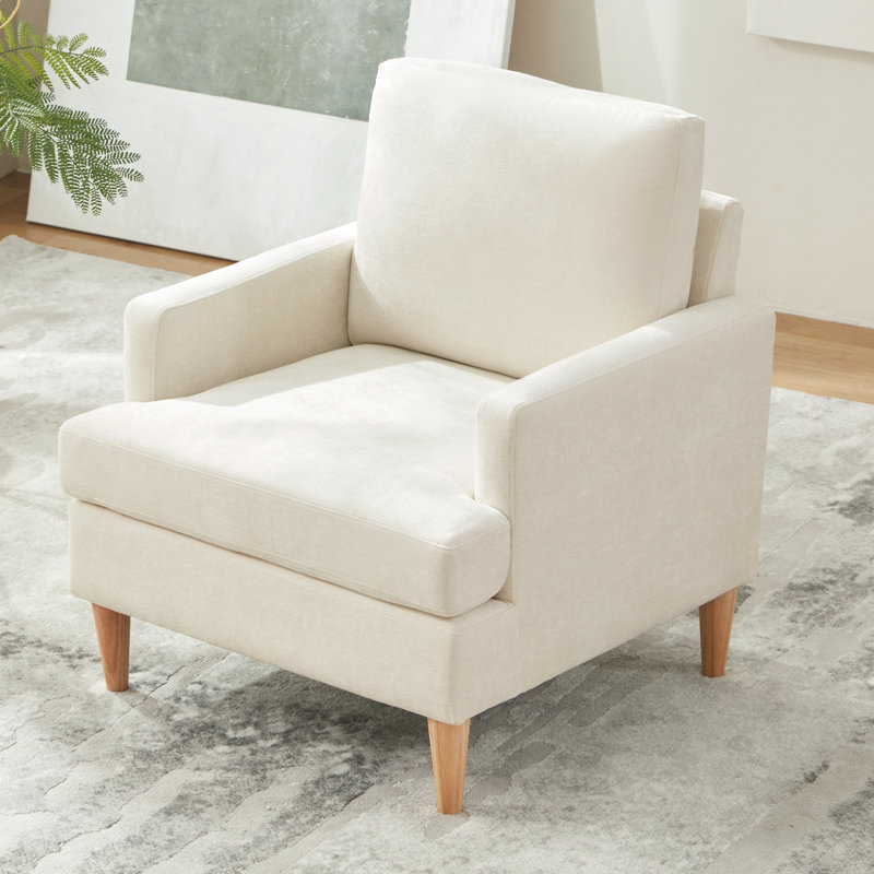 Clancy Armchair With Solid Wood Legs, Beige Chenille