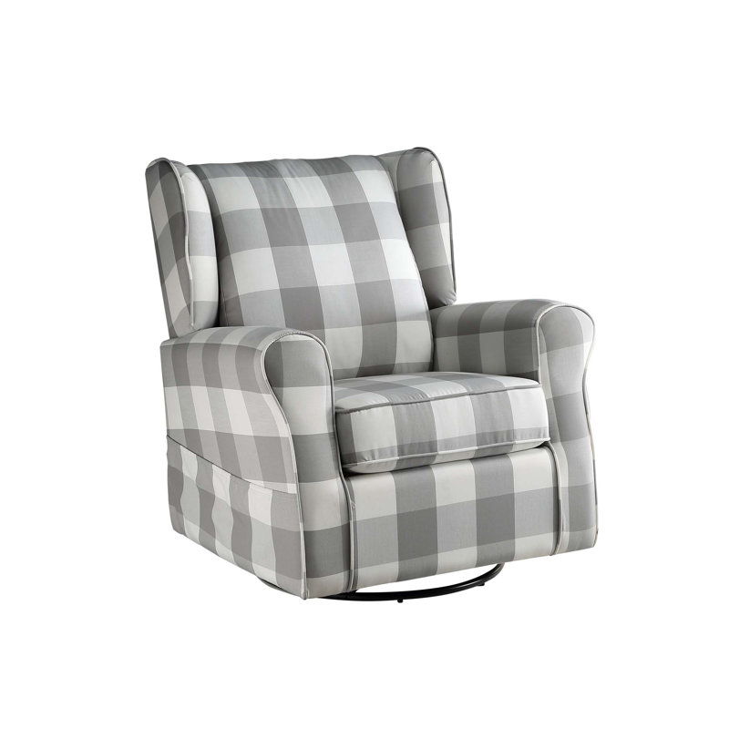 Patli & Fabric Glider Chair With Swivel, Comfortable And Stylish Seating For Relaxation And Convenience, Gray Plaid