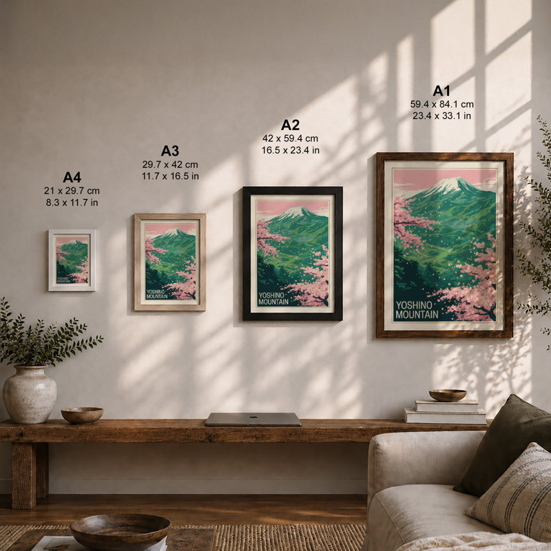 Yoshino Mountain In Spring Japandi - Print, Unframed, A2 - 59.4 x 42.0 cm