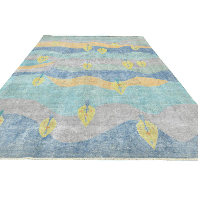 Tapis oriental multicolore transitionnel 8 X 11 de conception unique