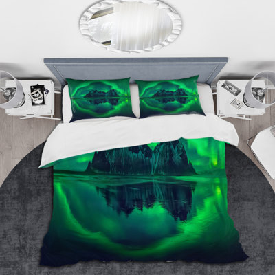 Green Aurora Northern Light - Ensemble de housse de couette nautique et côtier - Polyester en microfibre