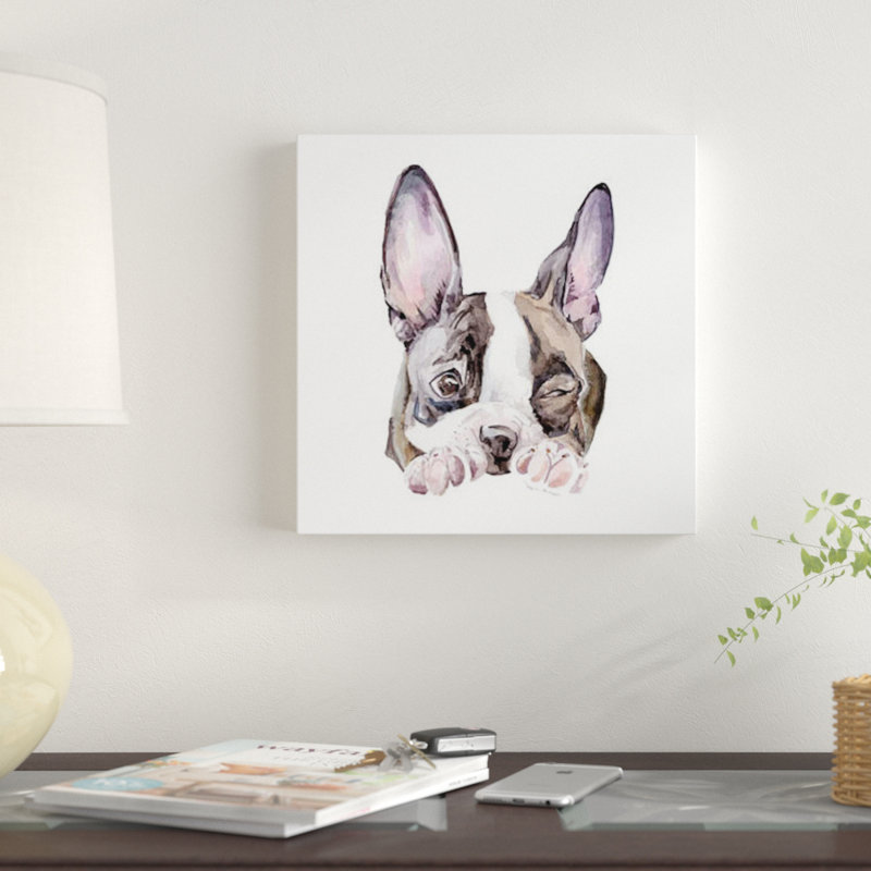 «Winking Boston Terrier» par Wandering Laur - reproduction sur toile tendue sur châssis, H 12 po x l 12 po x P 0,75 po
