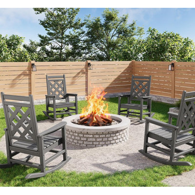 Ensemble de 4 fauteuils Ã  bascule d'extÃ©rieur, fauteuils Ã  bascule de patio rÃ©sistants aux intempÃ©ries avec texture bois et capacitÃ© de charge de 172 kg, pour terrasse, piscine ou jardin