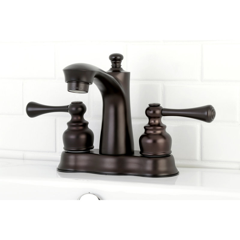 Kingston Brass Vintage Two-Handle 3-Hole Deck Mount 4" Centerset Bathroom Faucet with Plastic Pop-Up, Oil Rubbed Bronze