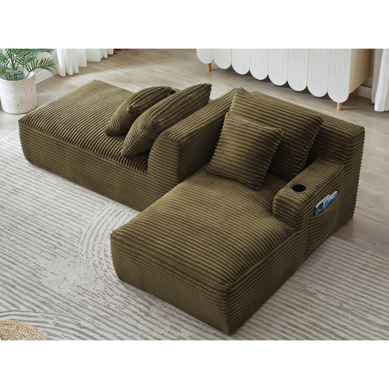 Chaise longue double en velours côtelé, Vert