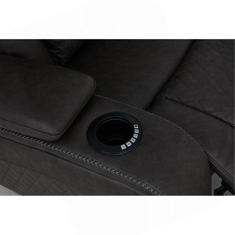 Fauteuil inclinable électrique en microfibre Wendell gris foncé avec rangement, USB et DEL