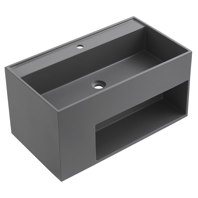 40 in. Matte Gray Solid Surface Wall-Mount Bathroom Vanity with Storage