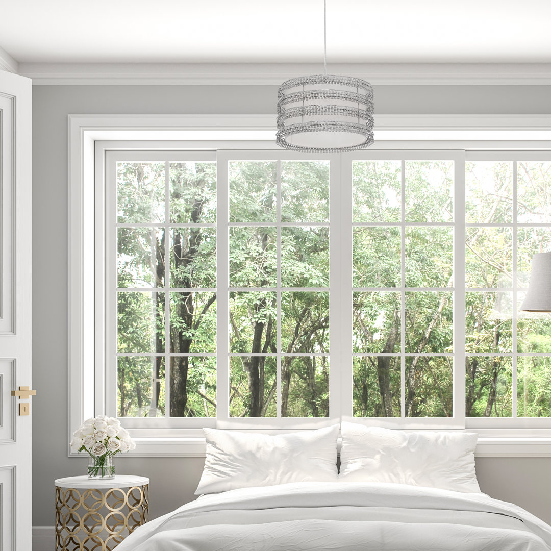 13.375"W Elishah White Fabric with Silver Charm Adorned Pendant  House of Hampton®