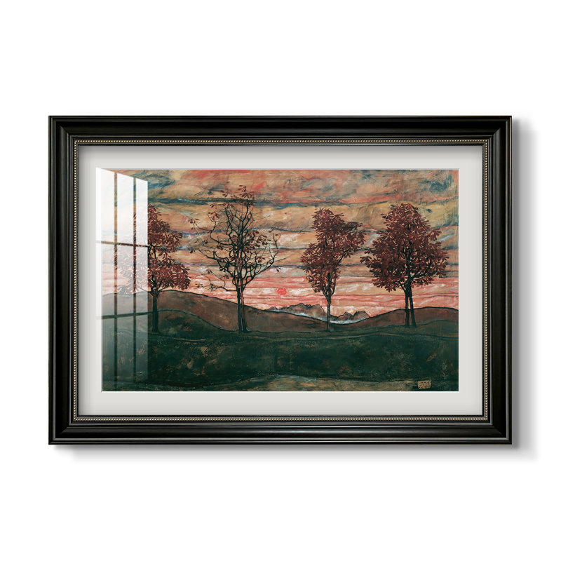Quatre arbres (Vier Bäume), 1917 - Egon Schiele - Estampe encadrée sur mesure, 16 po x 22 po, Perle noire mate