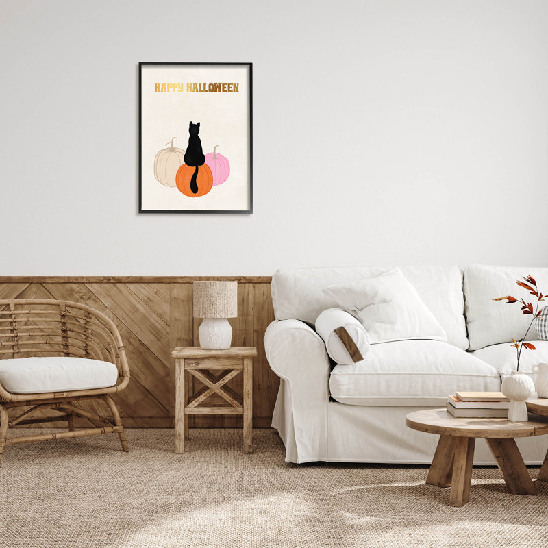 Joyeux Halloween, chat noir - 189, H 30 po x l 24 po x P 1,5 po, Giclée encadrée noir minuit