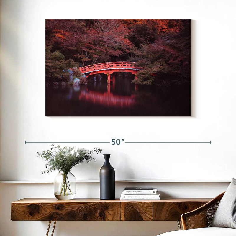 Lilie en automne au pont de Kyoto, H 26 po x l 39 po