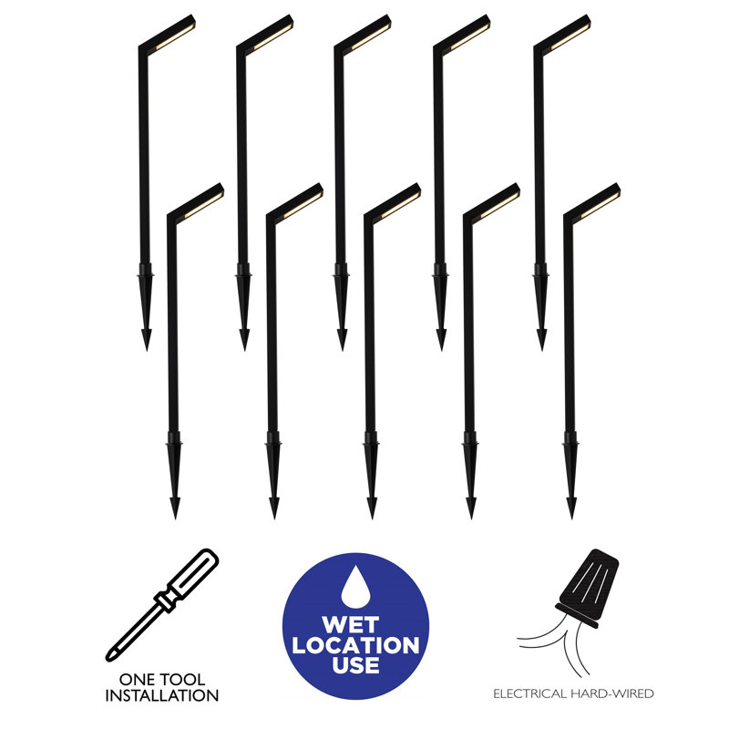 Low-voltage Black Aluminum Led Landscape Path Lights With Frosted Glass Shade(10-pack), 21" H x 4.5" W x 2.5" D