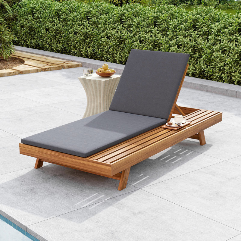 Lounge Chaise,Space Available On One Side, Acacia Wood With Water-Resistant Lounge Cushions (2 Inch Thick) - Matching Version Available