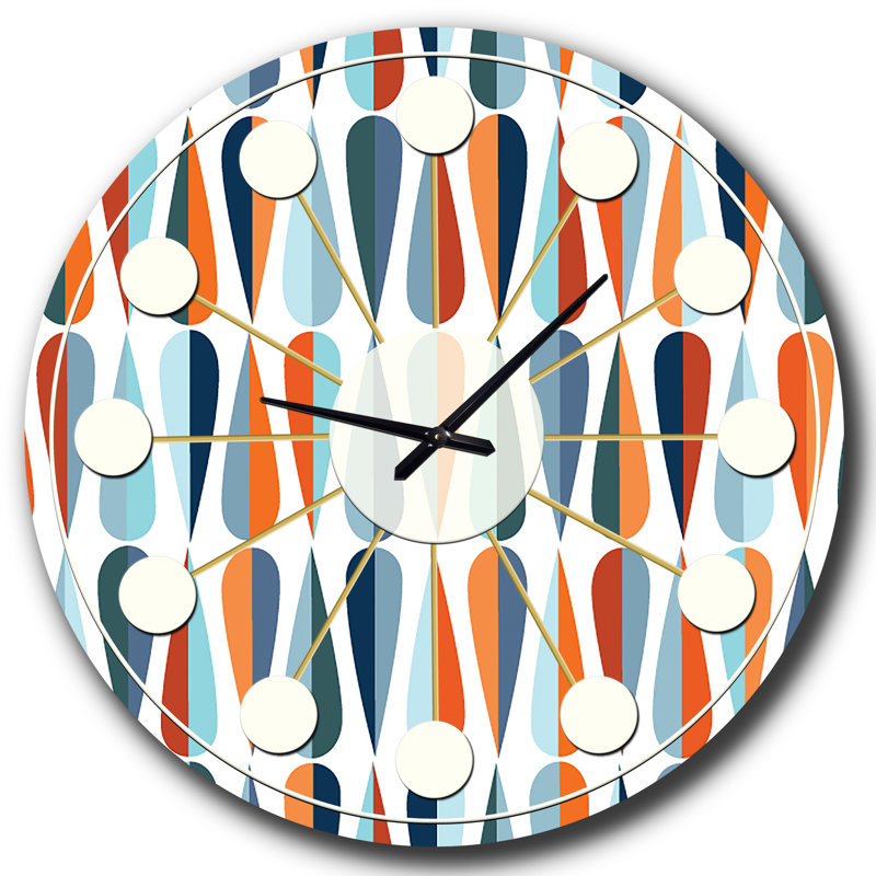 Horloge murale rétro rétro G - V Mid-Century, Petit, Blanc / Orange