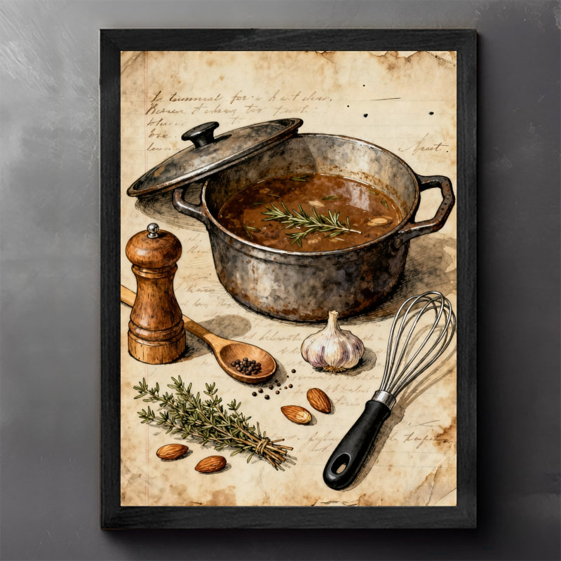 Art encadré noir, ustensiles et ingrédients de cuisine rétro, impressions encadrées de style rétro, H 17 po x l 13 po