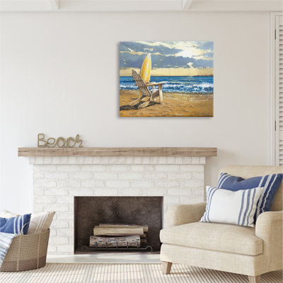 " Surfboard And Beach Waves " by John Rossini Painting Print