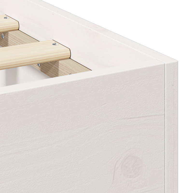 Floor Bed Frame With Storage Solid Pine Wood, Kingsize (5'), White