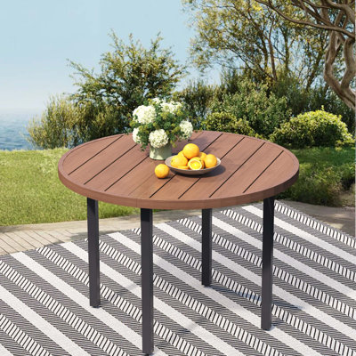 Metal Outdoor Table, Round Table for 6 with Umbrella Hole, Patio Table with Modern Minimalist Design by Ebern Designs