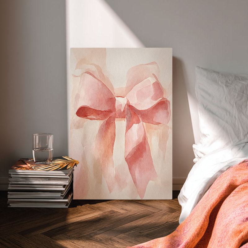 Soft Blush Pink Watercolor Bow Canvas Print - Urban Studio, 36*24 inch (90*60*2cm)