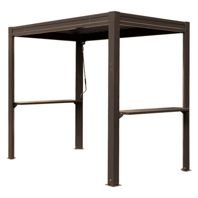 8x5 FT Grill Louvered Pergola for Outdoor Grill, Hardtop Grill Pergola with Built-in Gutter & Adjustable Rainproof Roof, Metal Shelter Gazebo for Patio Backyard Deck -Brown