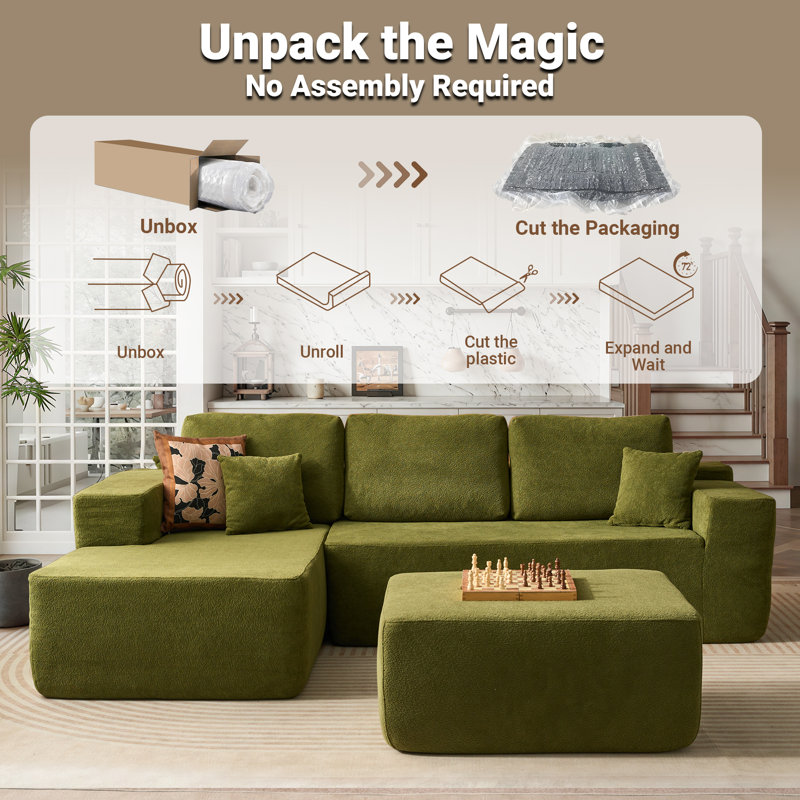 106" Upholstered Cloud Sectional Couch, L-shape Modern Modular Sofa With Ottoman For Living Room Bedroom, Left Hand Facing