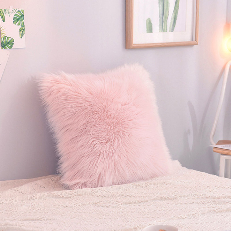 Cristopher Fluffy Faux Fur Cushion Cover, Pink, 45 x 45cm
