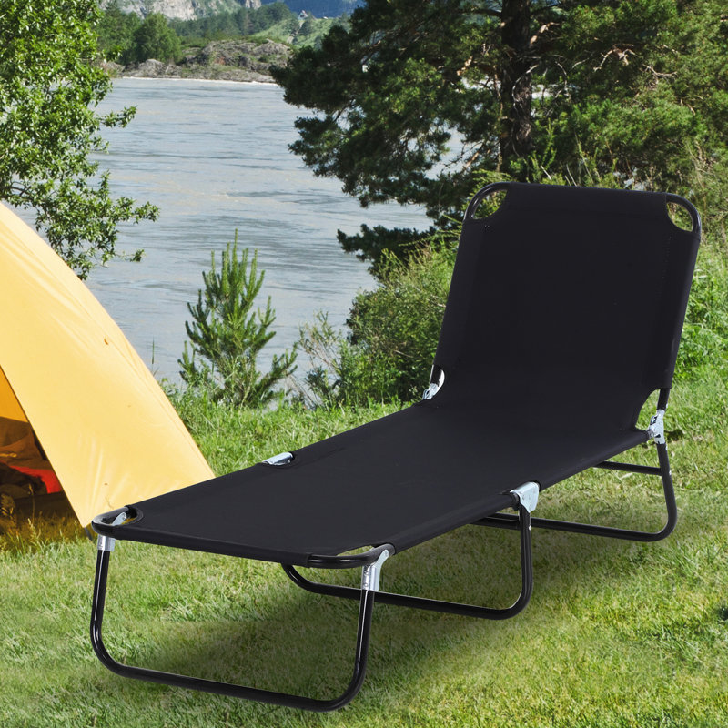 Folding Pool Chair - Black Adjustable & Lightweight Patio Sun Lounger With Steel Construction