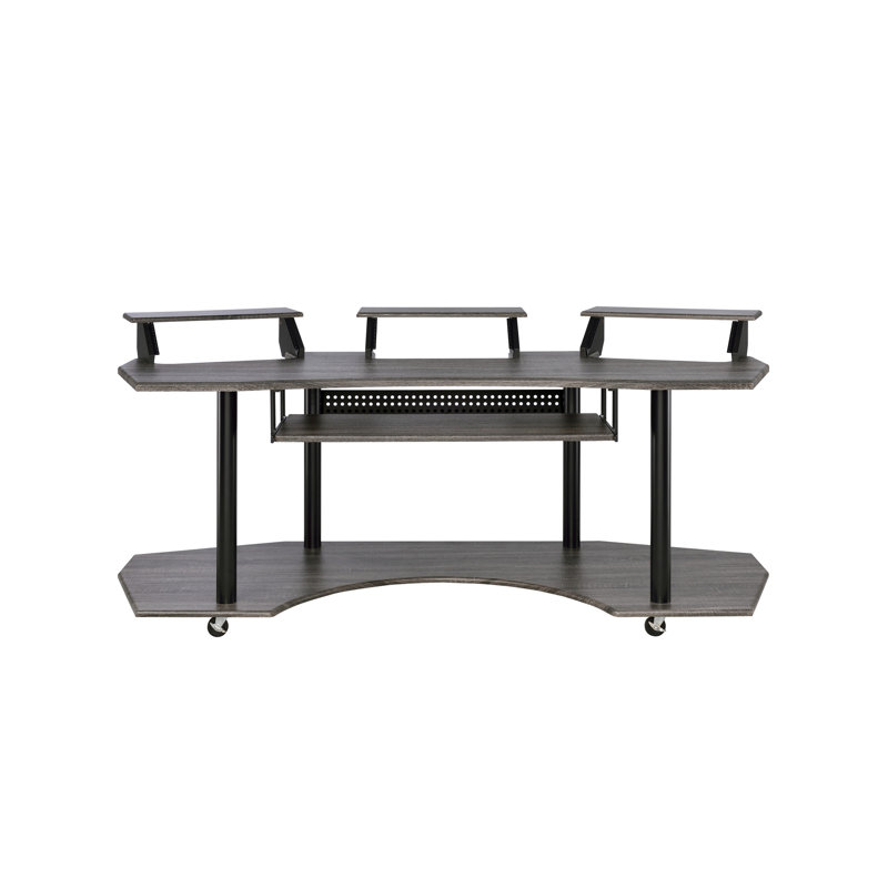 Bureau pour studio 83 po Eleazar finition chêne (sans les chaises de bureau), Chêne foncé / noir