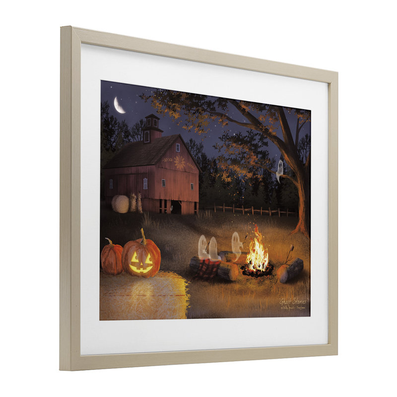 «Spooky Ghsters & Autumn Campfire», reproduction sous verre encadrée, design par Billy Jacobs, H 13 po x l 16 po