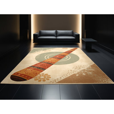 Tapis lavable à la machine de style rustique et moderne Didgeridoo beige - Reliure beige
