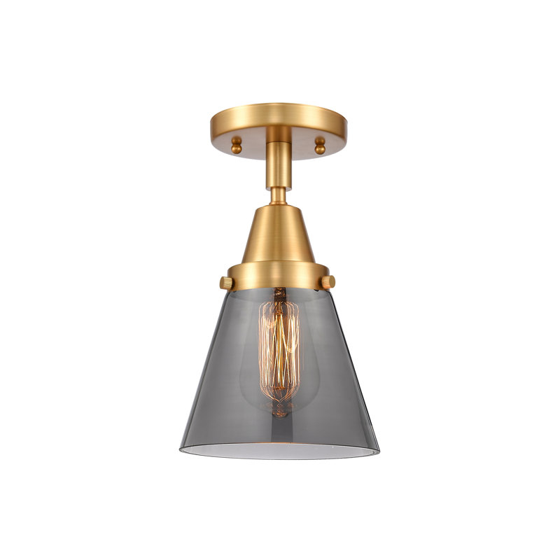Plafonnier encastré 1 lumière 6 po Caden Cone - ampoule incandescente - finition or satiné - abat-jour fumée, Oui, Or satiné