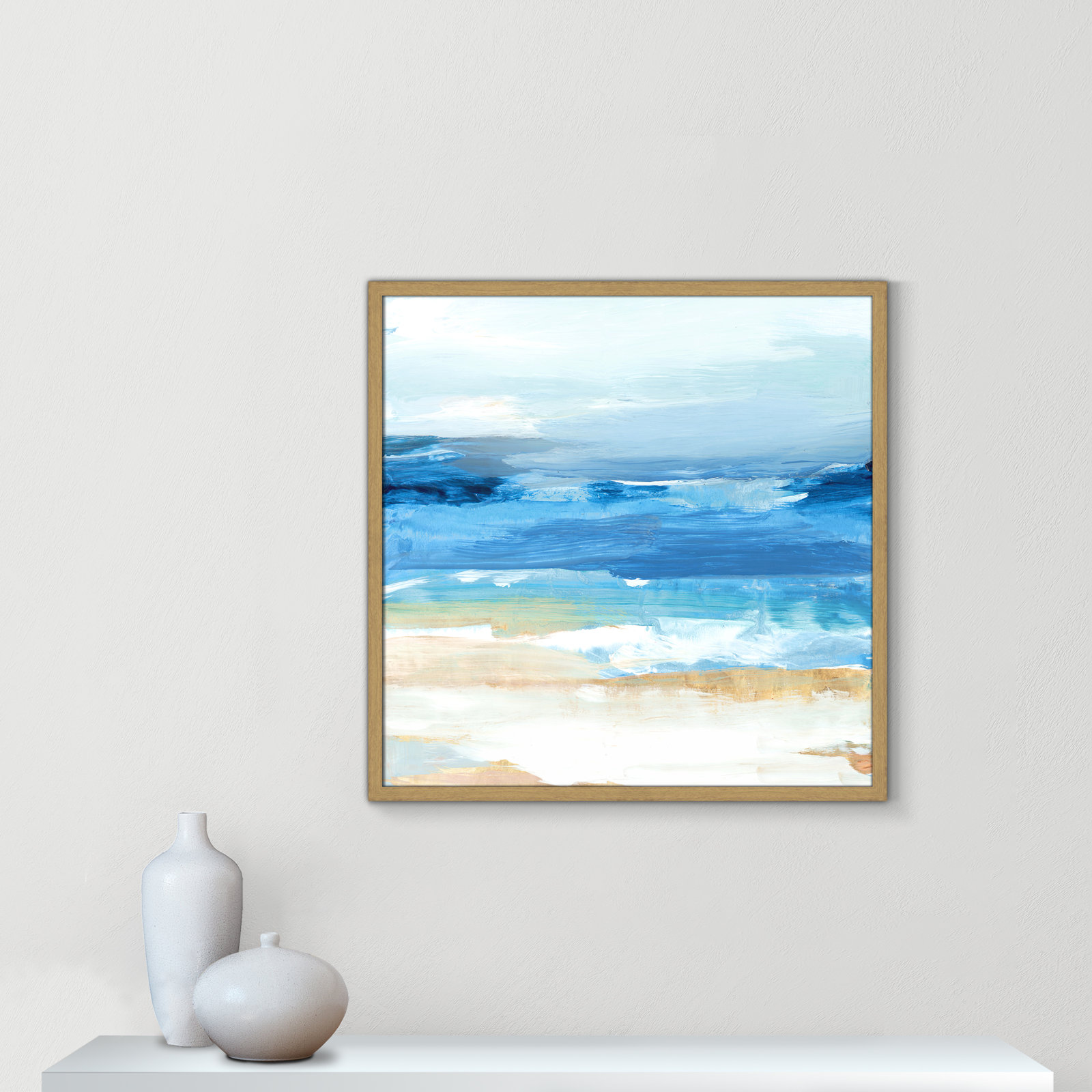 Surface Waves - Picture Frame Painting Print, 27.5" H x 27.5" W x 0.75" D, Natural Framed