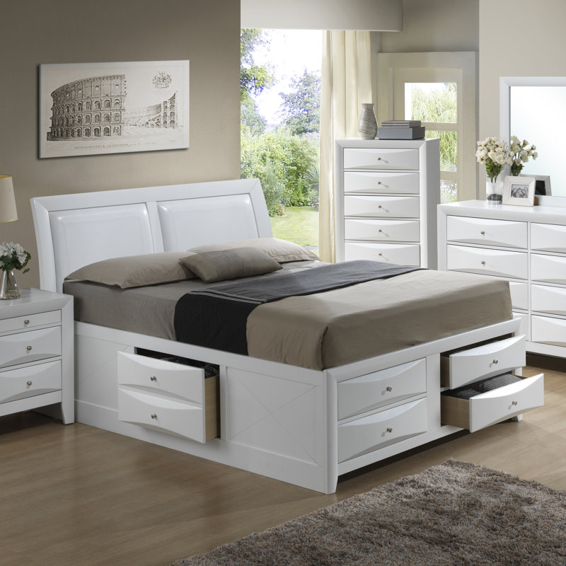 Lit plateforme tapissier Marilla, Blanc, Simple