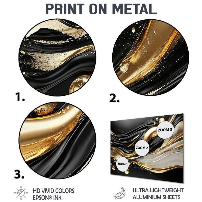 Fractal Waves Of Dark Golden Fusion II - Abstract Metal Wall Decor, Waves Metal Print, 12" H x 20" W x 0.84" D
