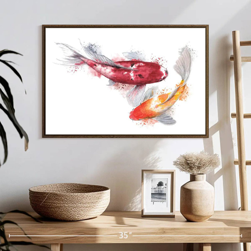 Paire de poissons Koi, 25 po x 17 po, Cadre flottant noyer