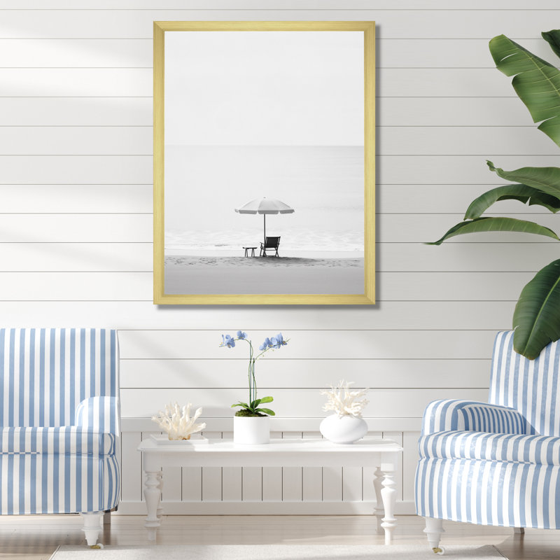Photo de plage minimaliste noir et blanc I - art mural bord de mer pour le salon, H 44 po x l 34 po x P 1,5 po