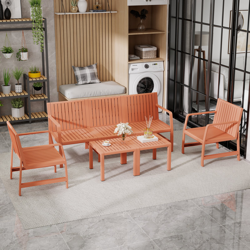 Ensemble de conversation d'extérieur 5 pièces avec 2 tables basses ((ensemble de 5), Orange