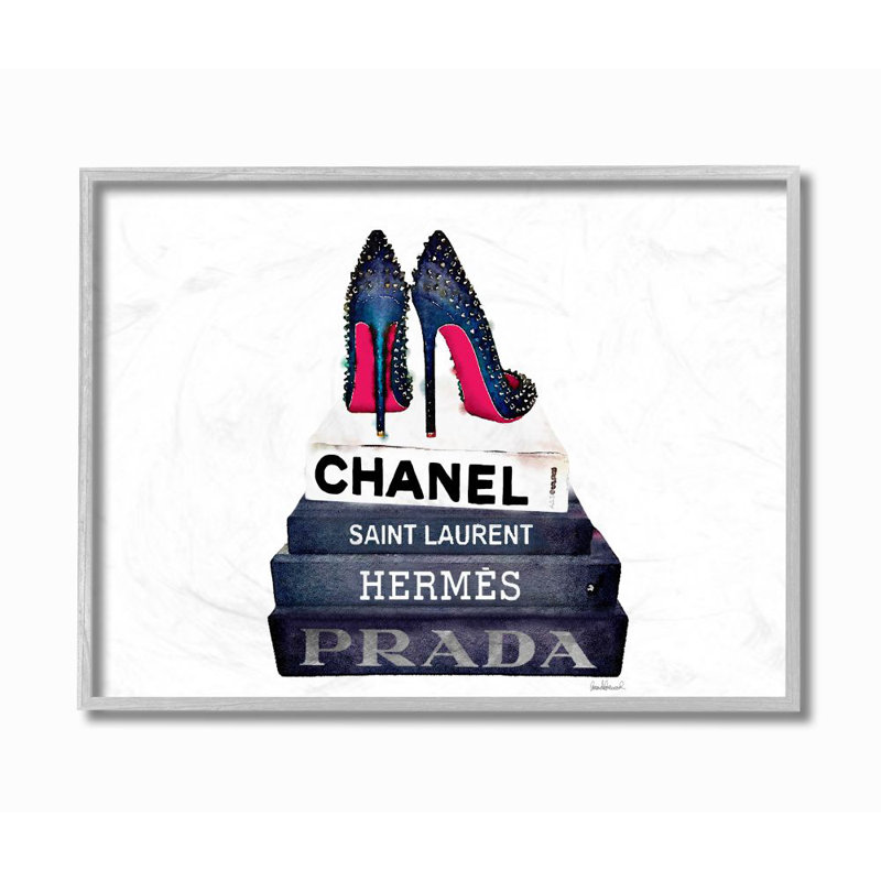 Glam Fashion Book Set Print on Canvas with Gray Frame