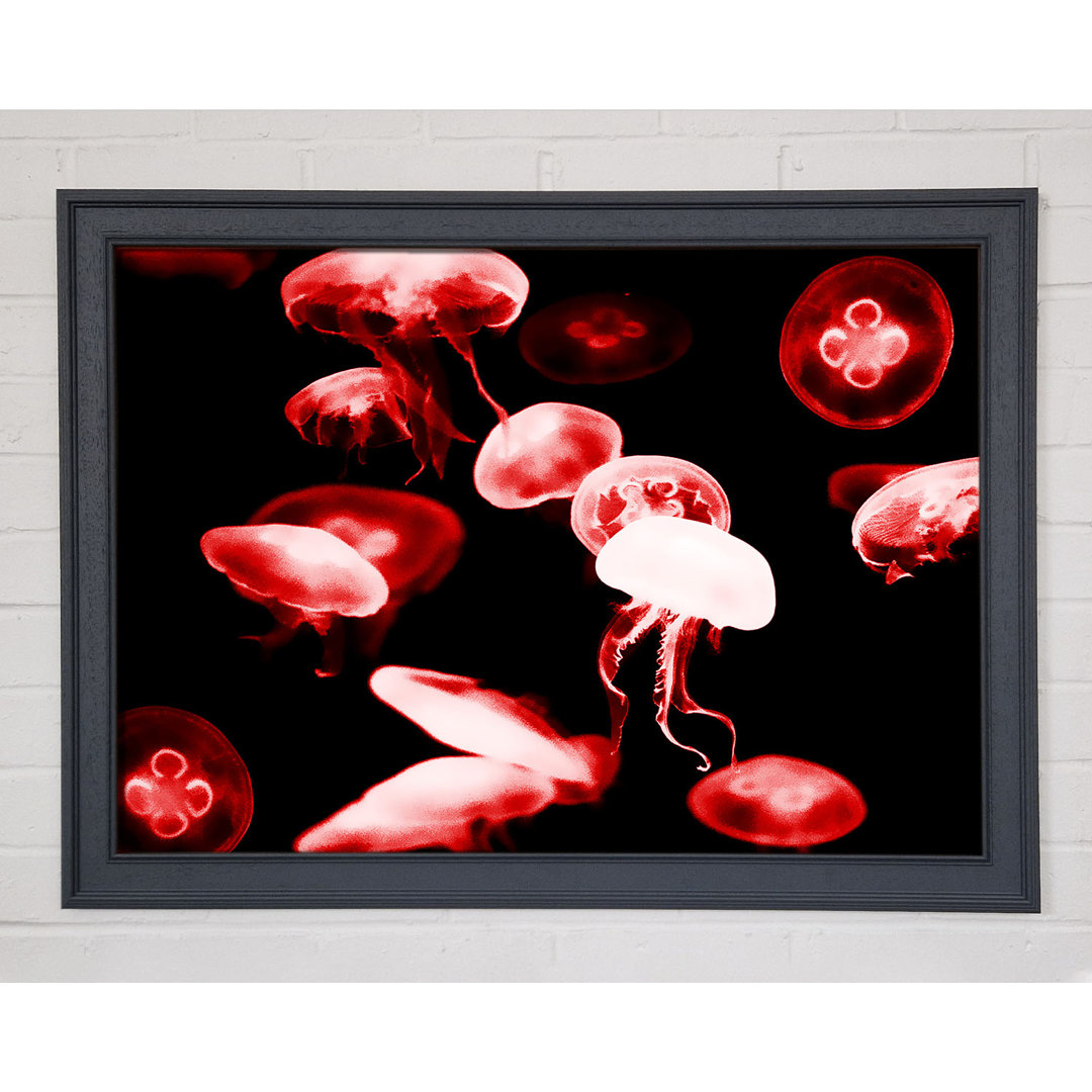 Gerahmtes Leinwandbild Red Neon Jellyfish