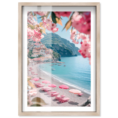Pink Umbrellas I Travel Photography Shadowbox Print by Notoriart