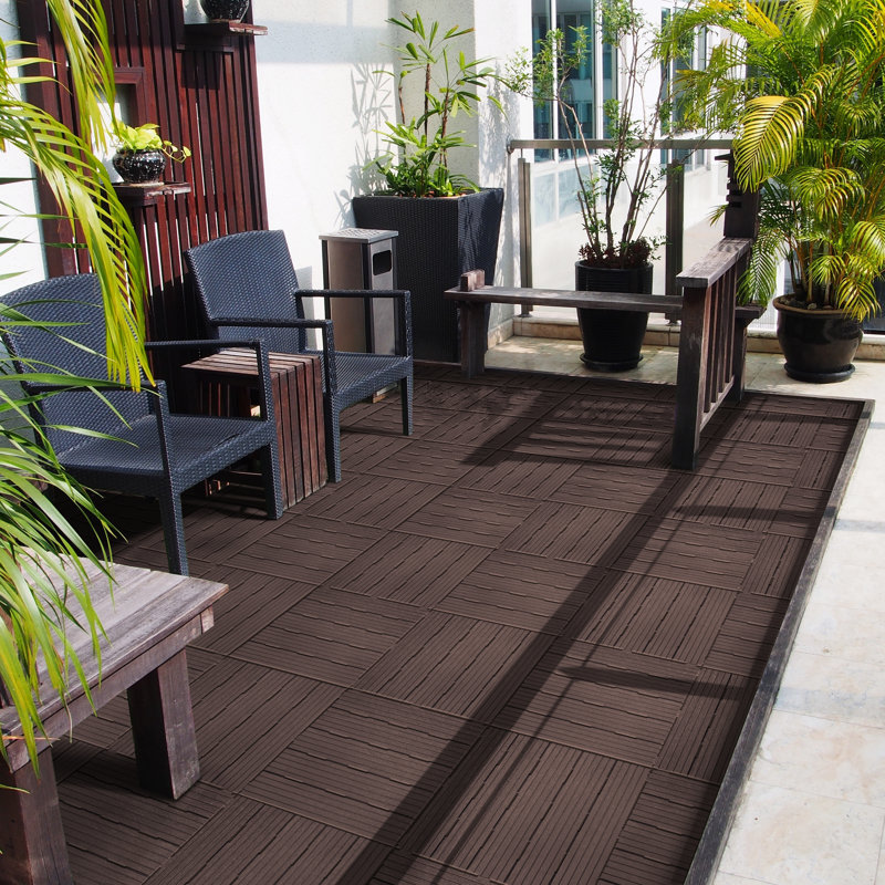 COSMO-DECKING-TILES 30cm L x 30cm W Composite Interlocking Deck Tile, Brown