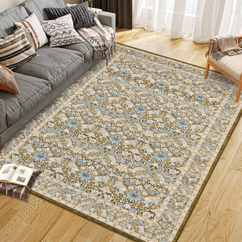 Vintage Area Rug Indoor Washable Taupe Rug Boho Distressed Retro Carpet for Living Room Non Slip Indoor Low Pile Soft Bedroom Dining Room Home Office