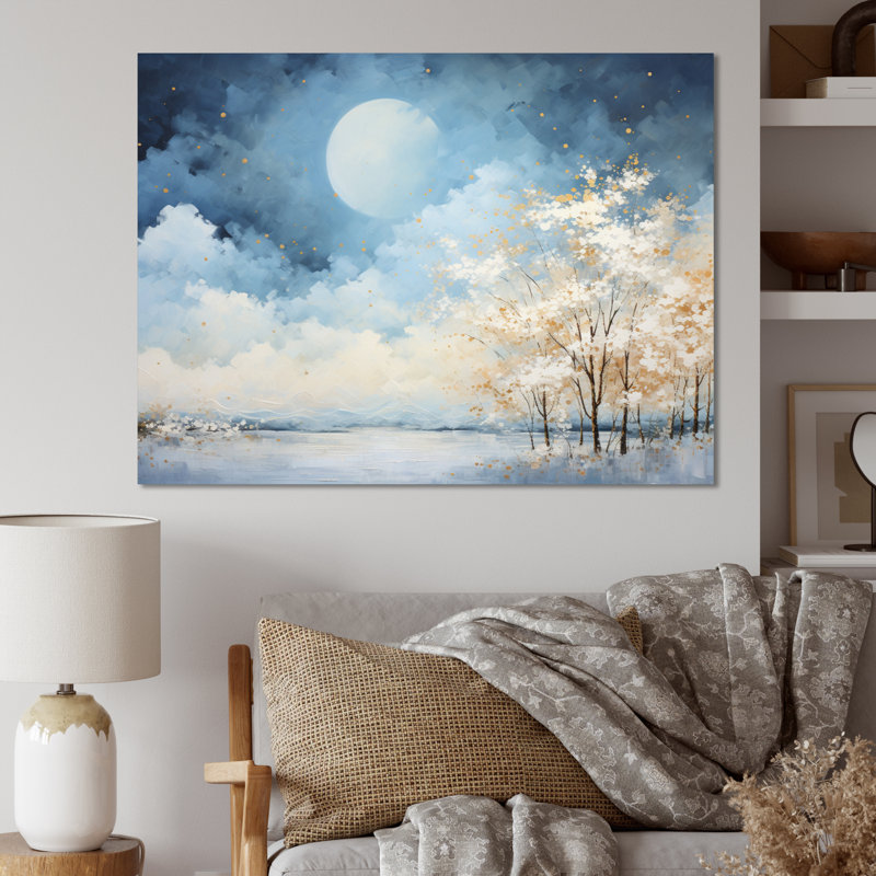 Nuage canopée pointillisme paysage III - impression, H 34 po x l 44 po x P 1,5 po, Toile tendue