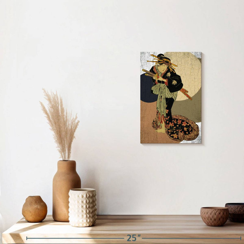 Femme Samurai Warrior sur toile, H 12 po x l 8 po x P 1 po
